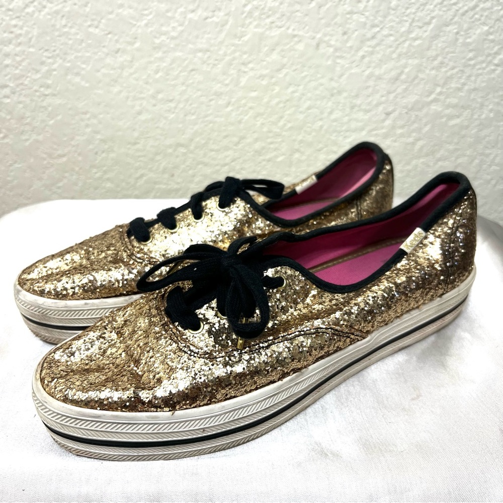 Keds x Kate Spade Gold Glitter Platform Sneakers Size 8